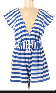 Venus deep vneck striped romper t back elastic drawstring waist